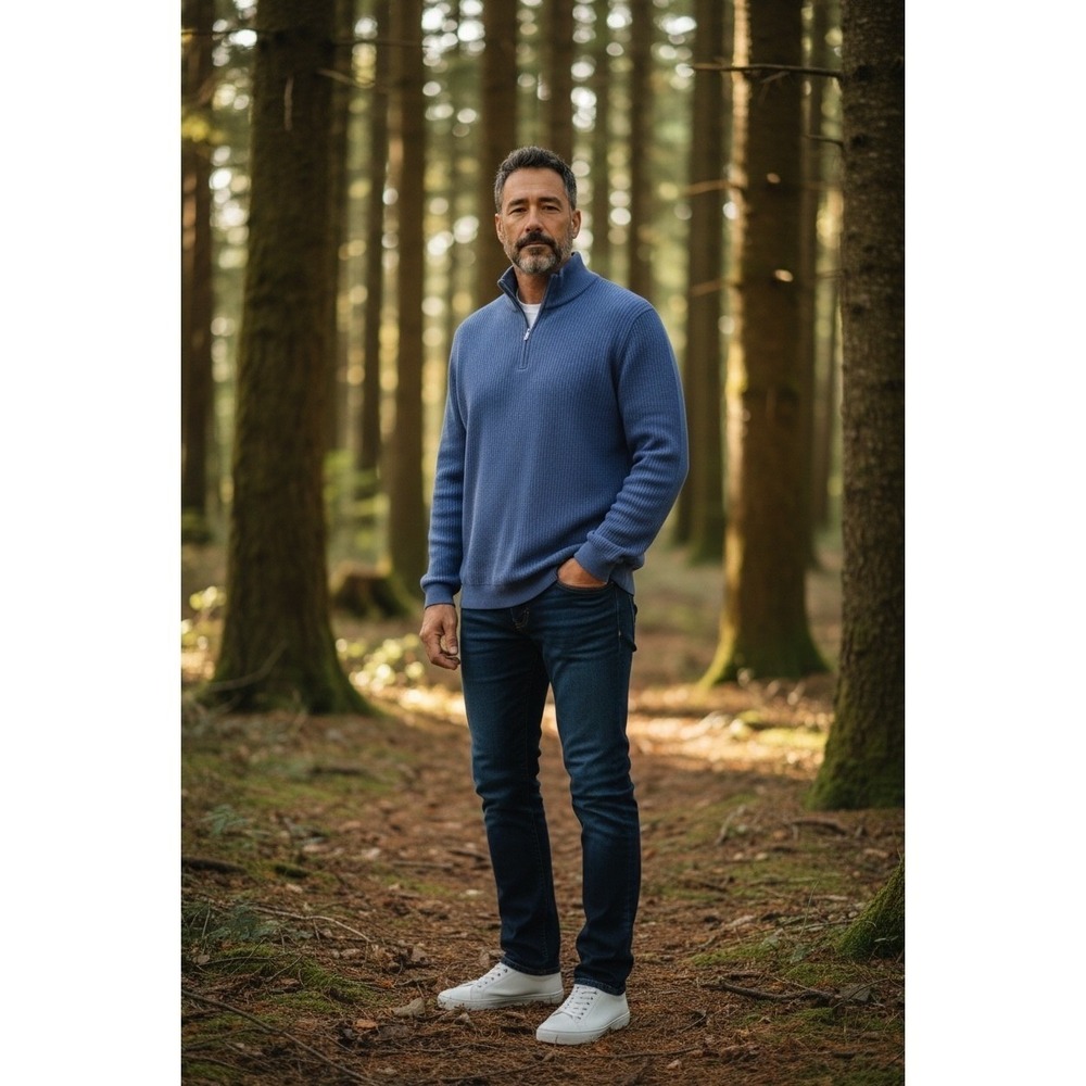 Carhartt Mens 2XL Blue Relaxed Fit Quarter Zip Waffle Knit Sweater